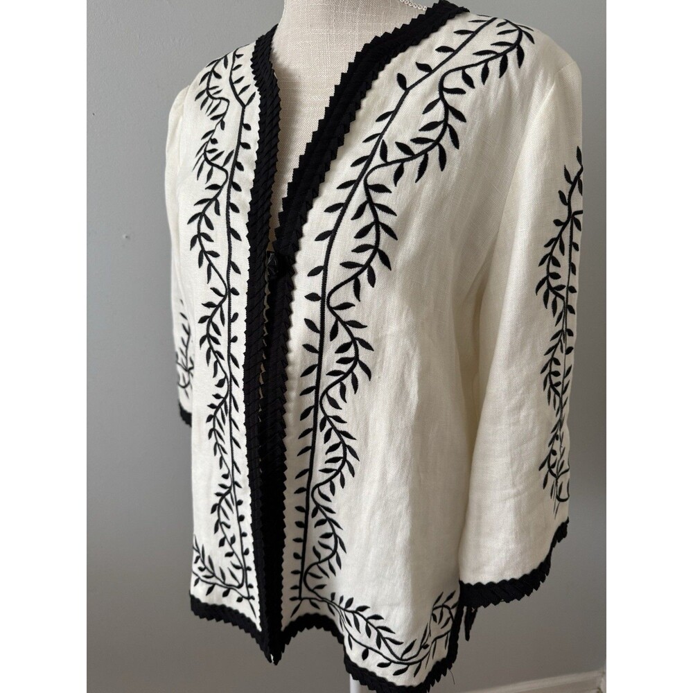 Linea by Louis Dell'Olio Linen Embroidered Jacket Women’s Size Medium - Picture 2 of 10